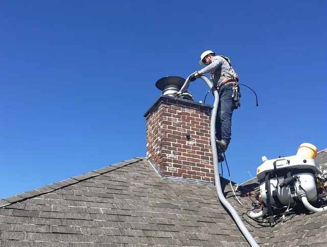 Dedicated Lynnfield Chimney Sweep team member cleaning a chimney in Lynnfield, MA