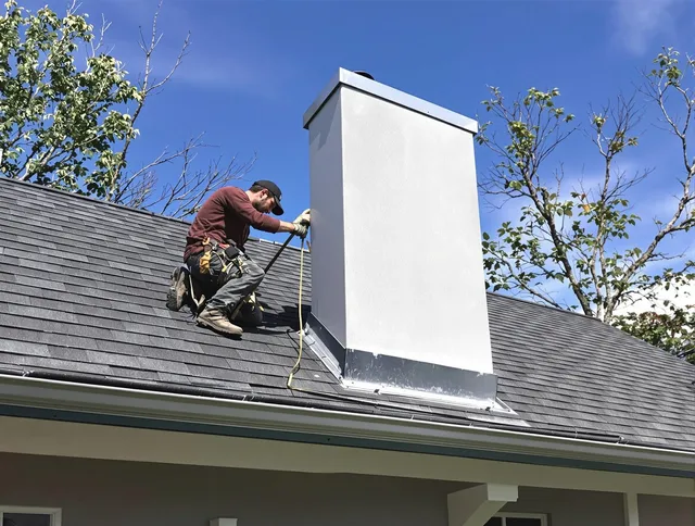 Lynnfield Chimney Sweep team member finishing chimney construction in Lynnfield, MA