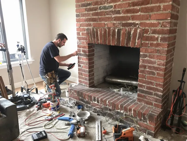 Lynnfield Chimney Sweep specialist finalizing chimney liner service in Lynnfield, MA