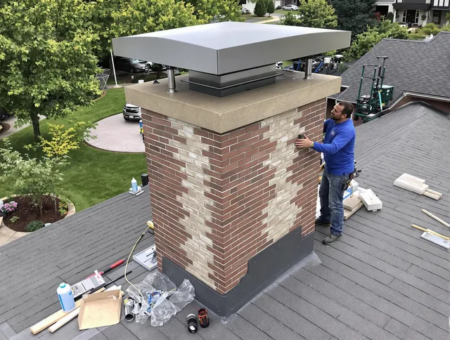 Lynnfield Chimney Sweep team working on a custom chimney remodel in Lynnfield, MA